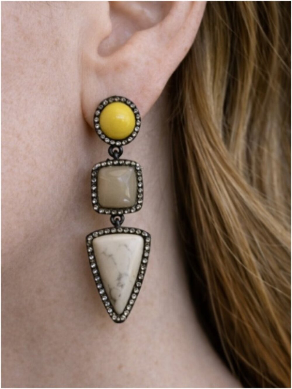 BaubleBar Mixed Stone Drop Earrings – Yellow & Marble Effect Statement
